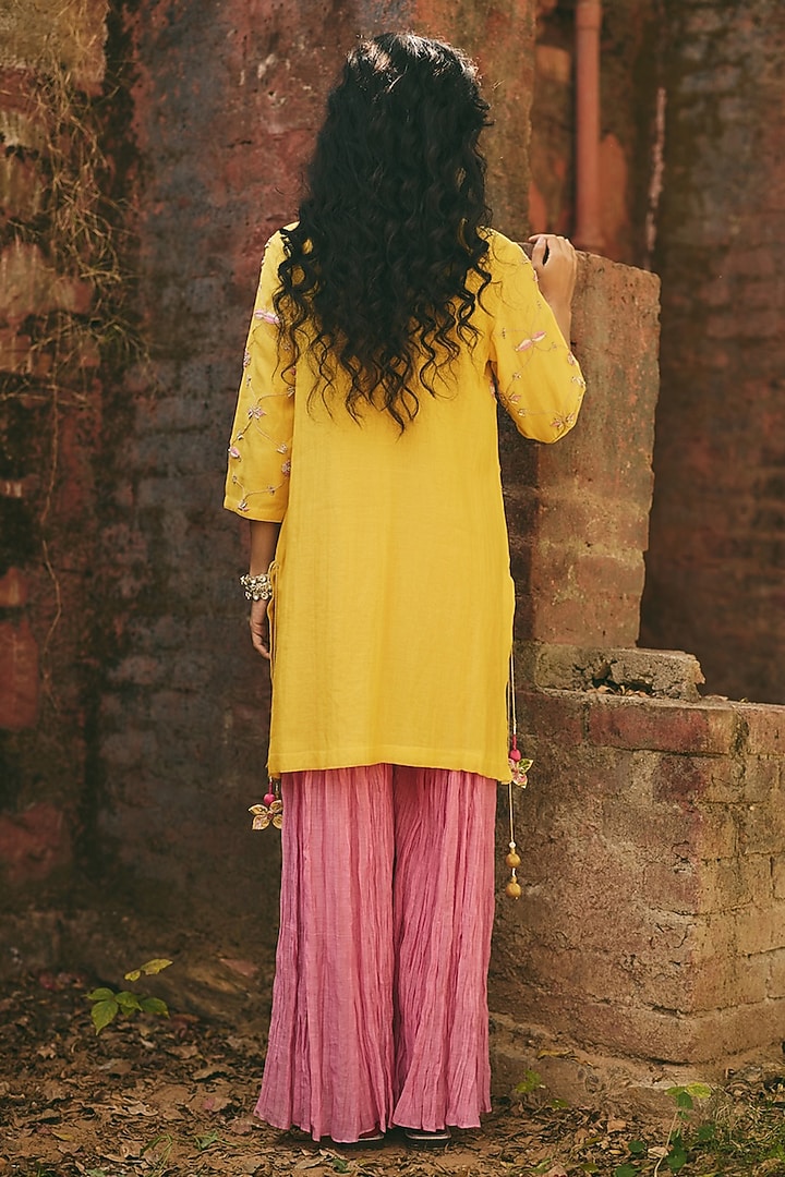 Soft Pink Chanderi Hand Embroidered Wedding Sharara Set by RASHIKA MITTAL at Pernia's Pop Up Shop