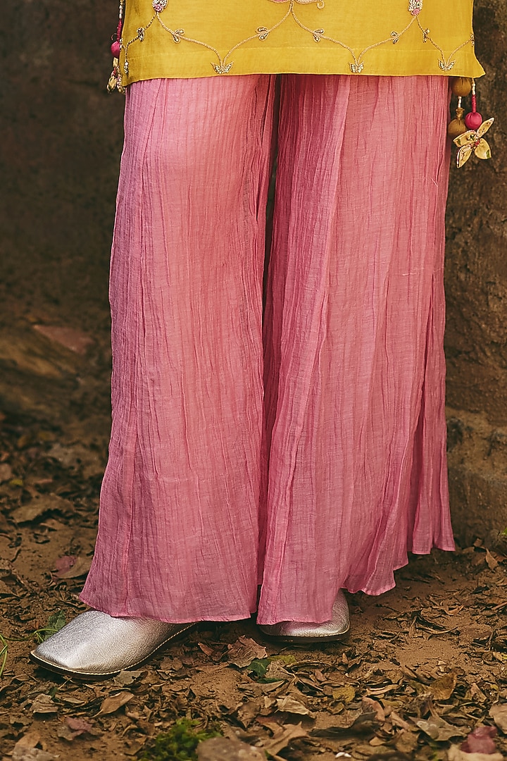 Soft Pink Chanderi Hand Embroidered Wedding Sharara Set by RASHIKA MITTAL at Pernia's Pop Up Shop