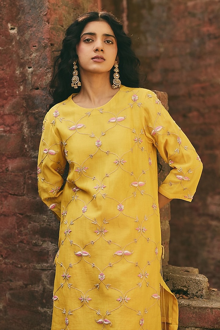 Soft Pink Chanderi Hand Embroidered Wedding Sharara Set by RASHIKA MITTAL at Pernia's Pop Up Shop