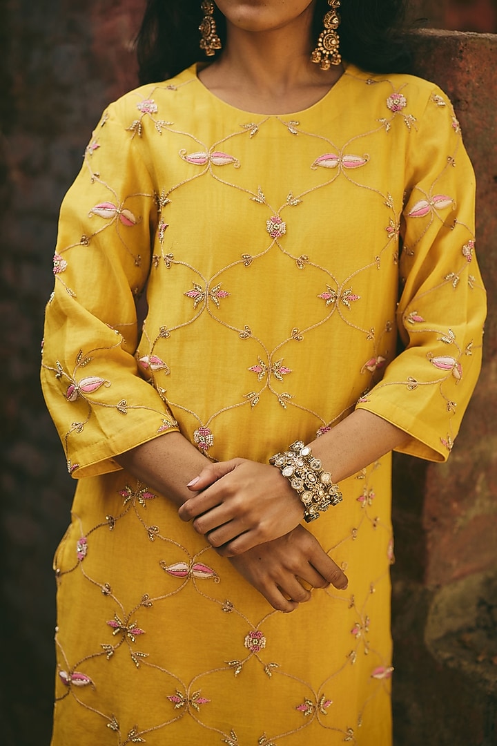 Soft Pink Chanderi Hand Embroidered Wedding Sharara Set by RASHIKA MITTAL at Pernia's Pop Up Shop