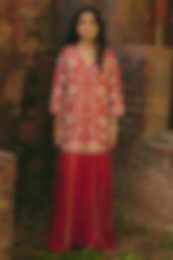 Red Silk Mardi Work Wedding Sharara Set by RASHIKA MITTAL at Pernia's Pop Up Shop