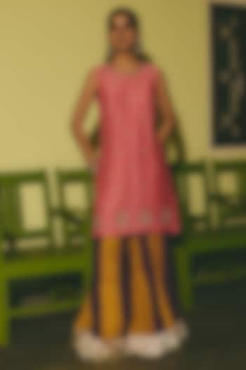 Deep Purple & Mustard Aari Embroidered Wedding Sharara Set by RASHIKA MITTAL at Pernia's Pop Up Shop