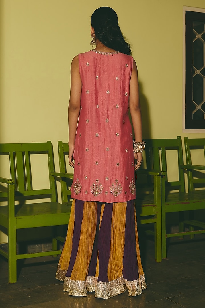 Deep Purple & Mustard Aari Embroidered Wedding Sharara Set by RASHIKA MITTAL at Pernia's Pop Up Shop