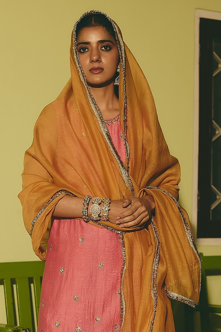 Yellow Chanderi Woven Dupatta by RASHIKA MITTAL at Pernia's Pop Up Shop