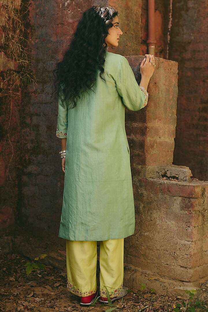 Pistachio Green Hand Embellished Kurta Set by RASHIKA MITTAL at Pernia's Pop Up Shop