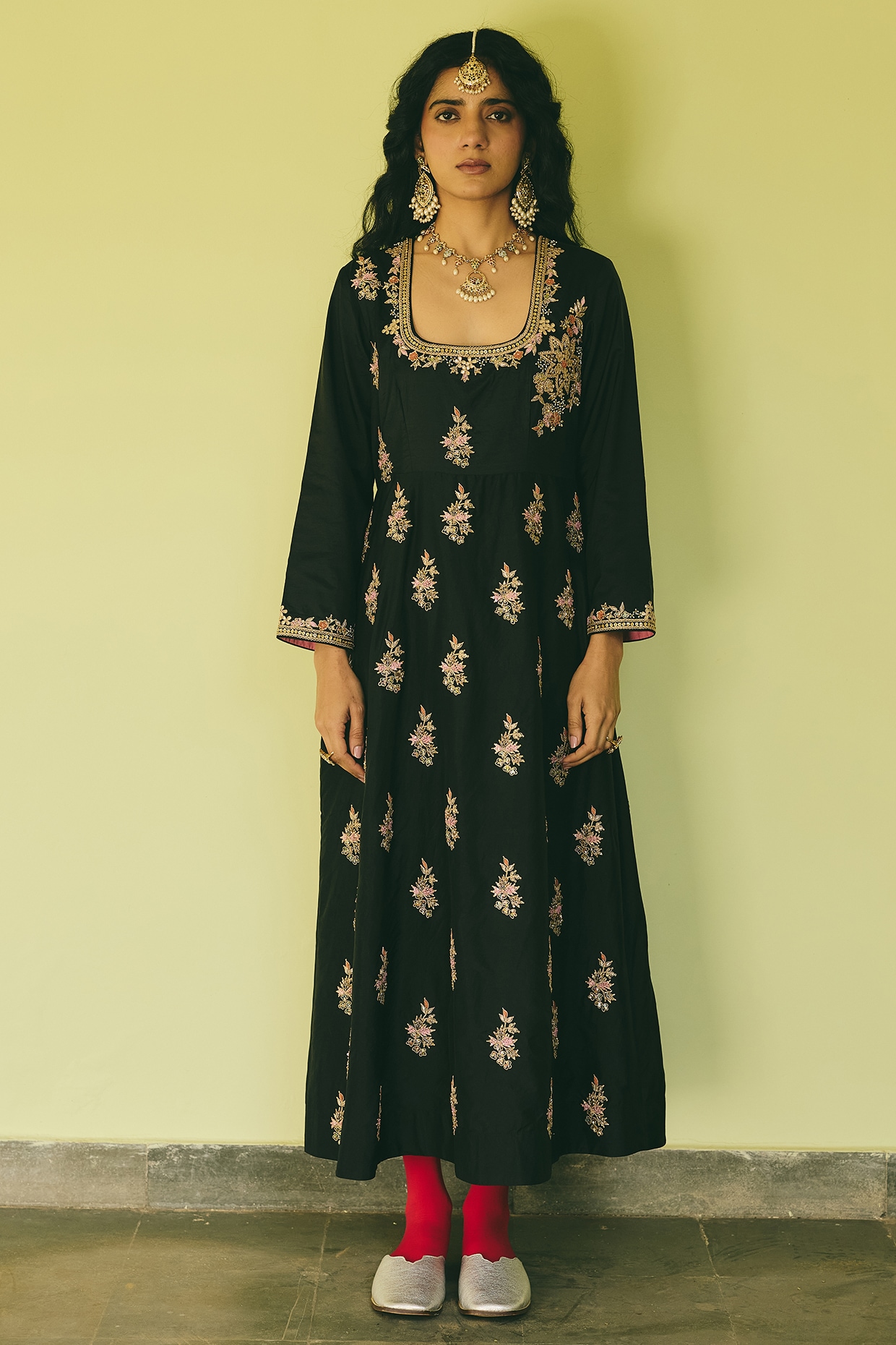 RASHIKA MITTAL Black Silk Hand Embroidered Anarkali