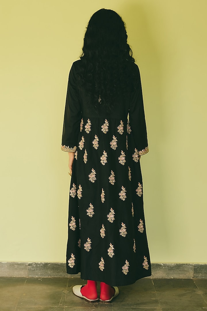 Black Silk Hand Embroidered Party Wear Anarkali by RASHIKA MITTAL at Pernia's Pop Up Shop
