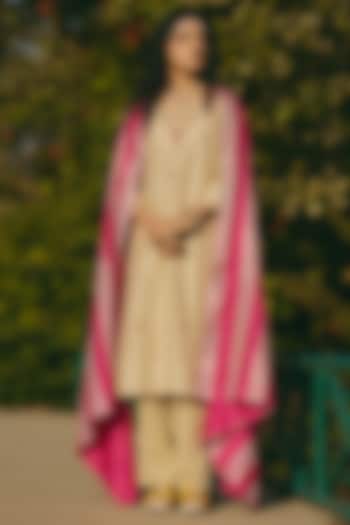 Pink Silk Gota Work Dupatta by RASHIKA MITTAL at Pernia's Pop Up Shop