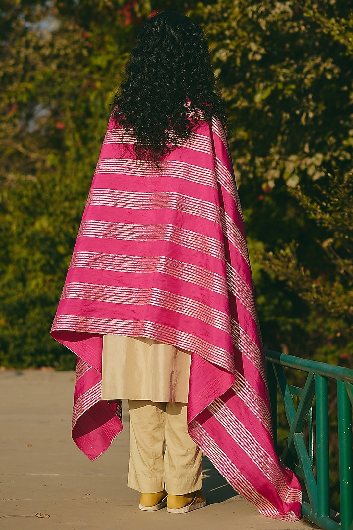 Pink Silk Gota Work Dupatta by RASHIKA MITTAL at Pernia's Pop Up Shop