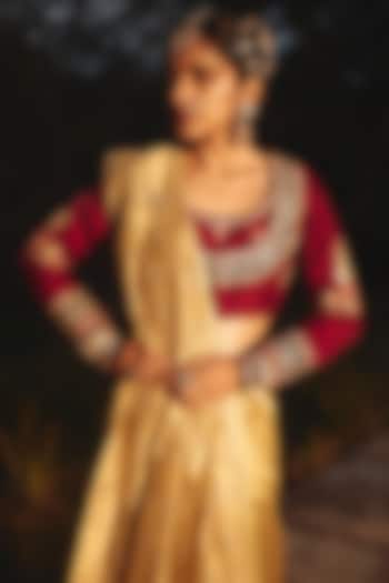 Wine-Maroon Silk Hand Embroidered Blouse by RASHIKA MITTAL at Pernia's Pop Up Shop