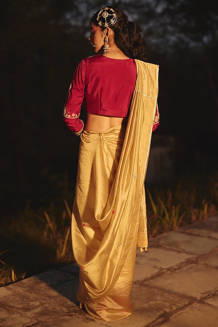 Wine-Maroon Silk Hand Embroidered Blouse by RASHIKA MITTAL at Pernia's Pop Up Shop
