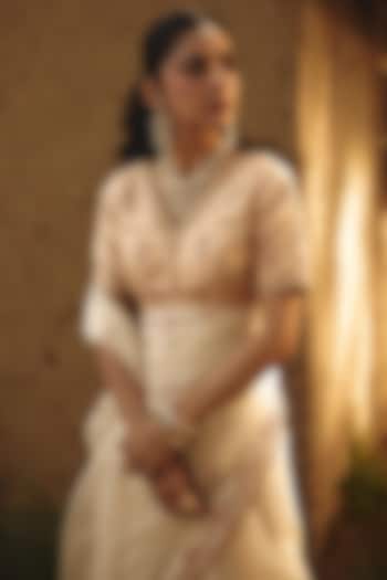 Champagne Gold Brocade Hand Embroidered Blouse by RASHIKA MITTAL at Pernia's Pop Up Shop