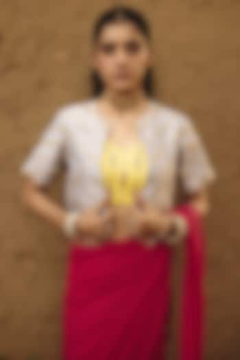 Yellow Silk Hand Embroidered Bustier & Silver-Grey Cape by RASHIKA MITTAL at Pernia's Pop Up Shop