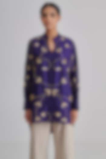 Purple Dupion Silk Hand Embroidered Shirt by RASHIKA MITTAL at Pernia's Pop Up Shop