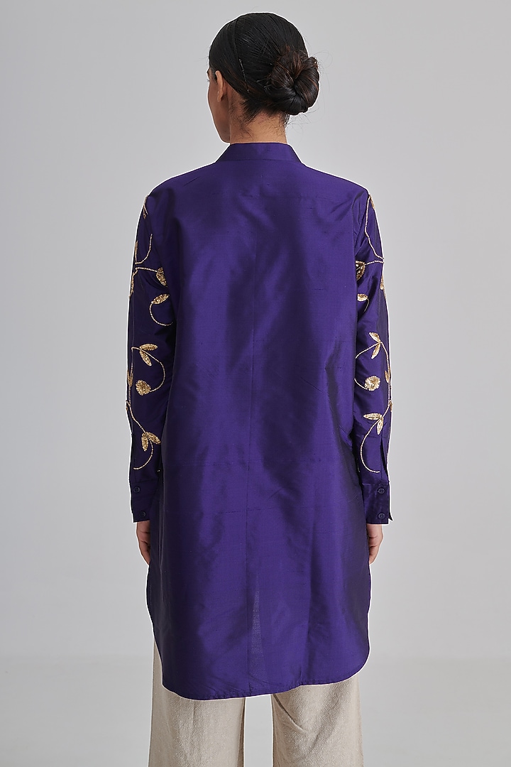Purple Dupion Silk Hand Embroidered Shirt by RASHIKA MITTAL at Pernia's Pop Up Shop