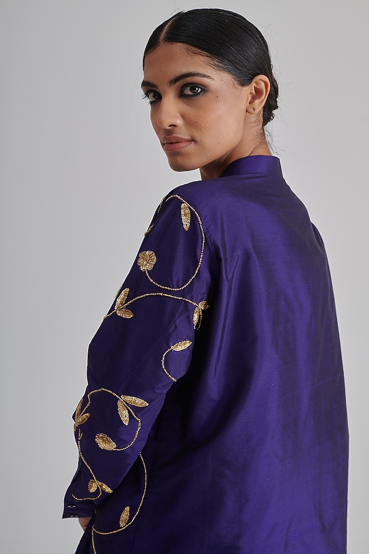 Purple Dupion Silk Hand Embroidered Shirt by RASHIKA MITTAL at Pernia's Pop Up Shop