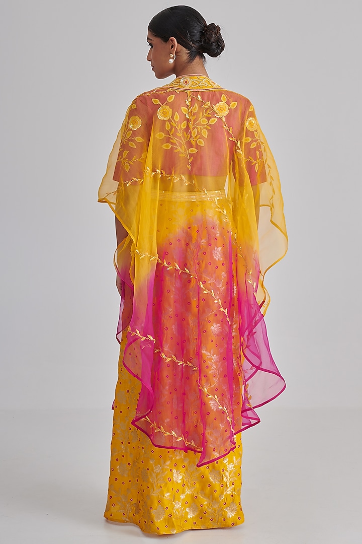 Multi-Colored Organza Embroidered Cape Set by RASHIKA MITTAL at Pernia's Pop Up Shop