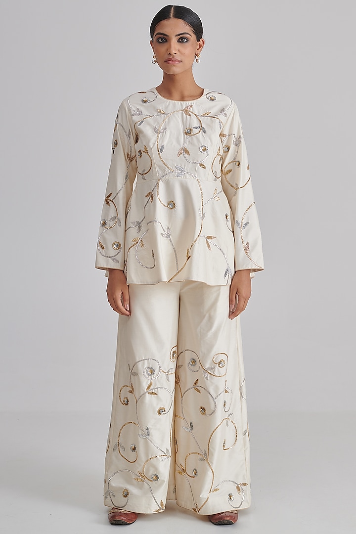 White Silk Embroidered Co-Ord Set by RASHIKA MITTAL at Pernia's Pop Up Shop