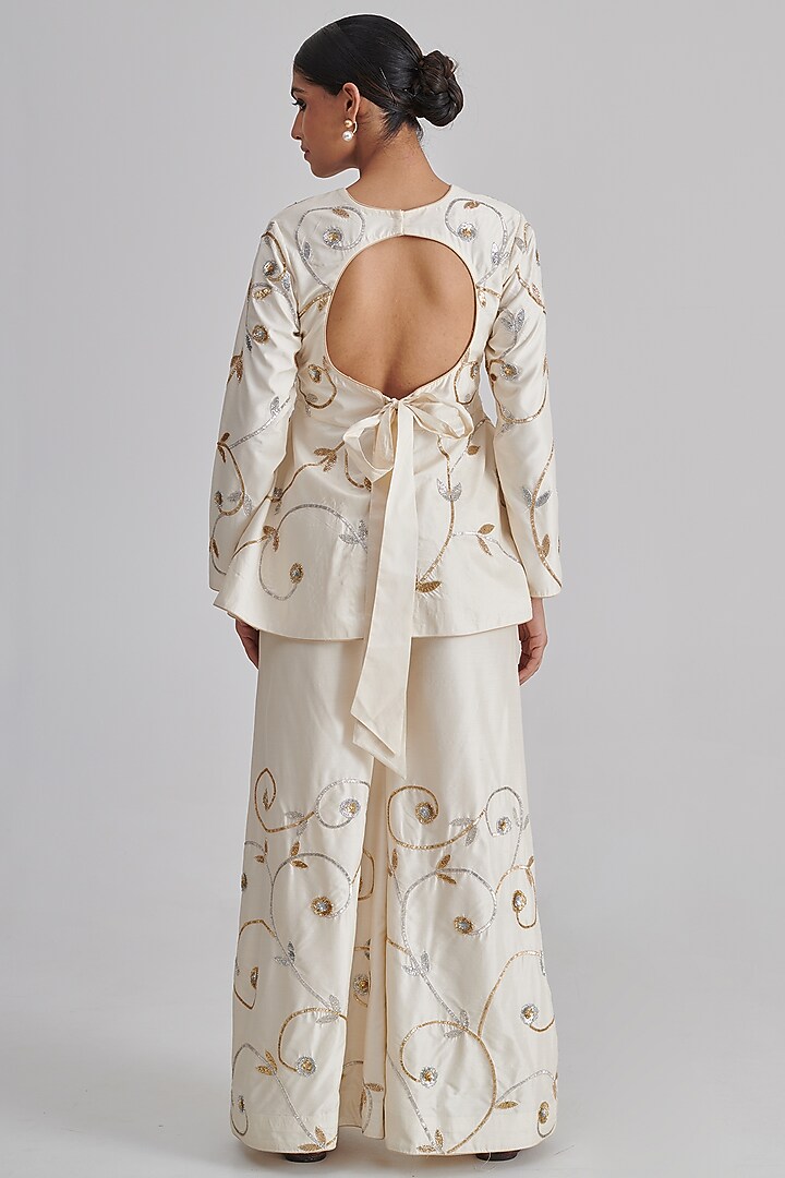 White Silk Embroidered Co-Ord Set by RASHIKA MITTAL at Pernia's Pop Up Shop