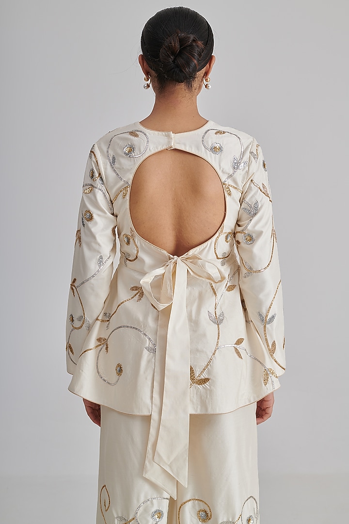 White Silk Embroidered Co-Ord Set by RASHIKA MITTAL at Pernia's Pop Up Shop