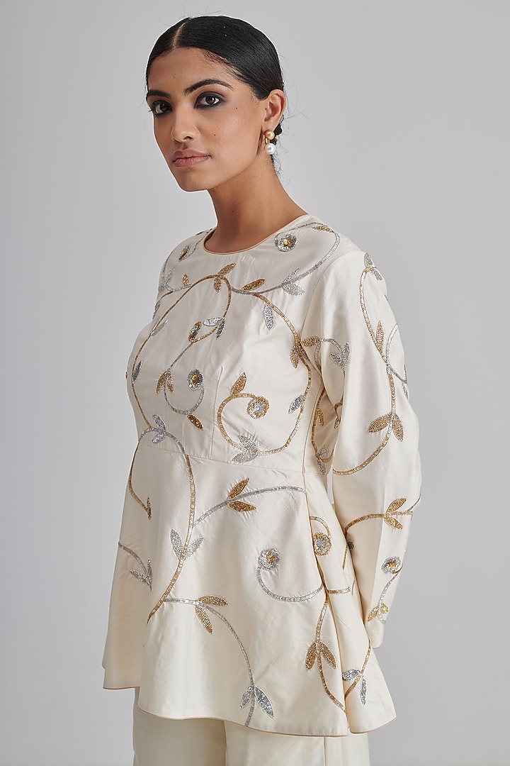 White Silk Embroidered Co-Ord Set by RASHIKA MITTAL at Pernia's Pop Up Shop