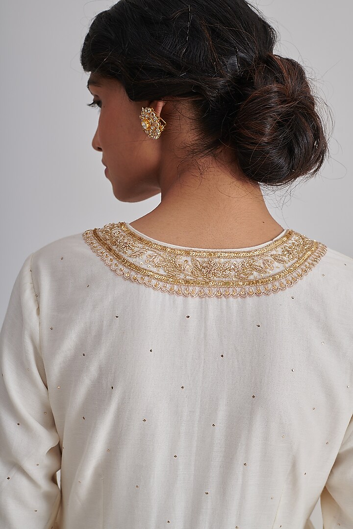 Ivory Chanderi Hand Embroidered Anarkali Set by RASHIKA MITTAL at Pernia's Pop Up Shop