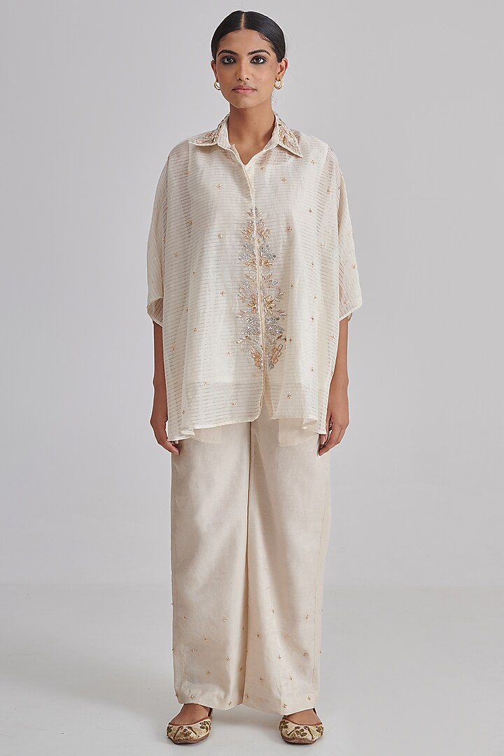 Ivory Silk Hand Embroidered Co-Ord Set by RASHIKA MITTAL at Pernia's Pop Up Shop