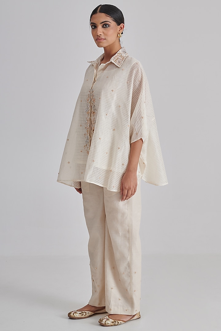 Ivory Silk Hand Embroidered Co-Ord Set by RASHIKA MITTAL at Pernia's Pop Up Shop