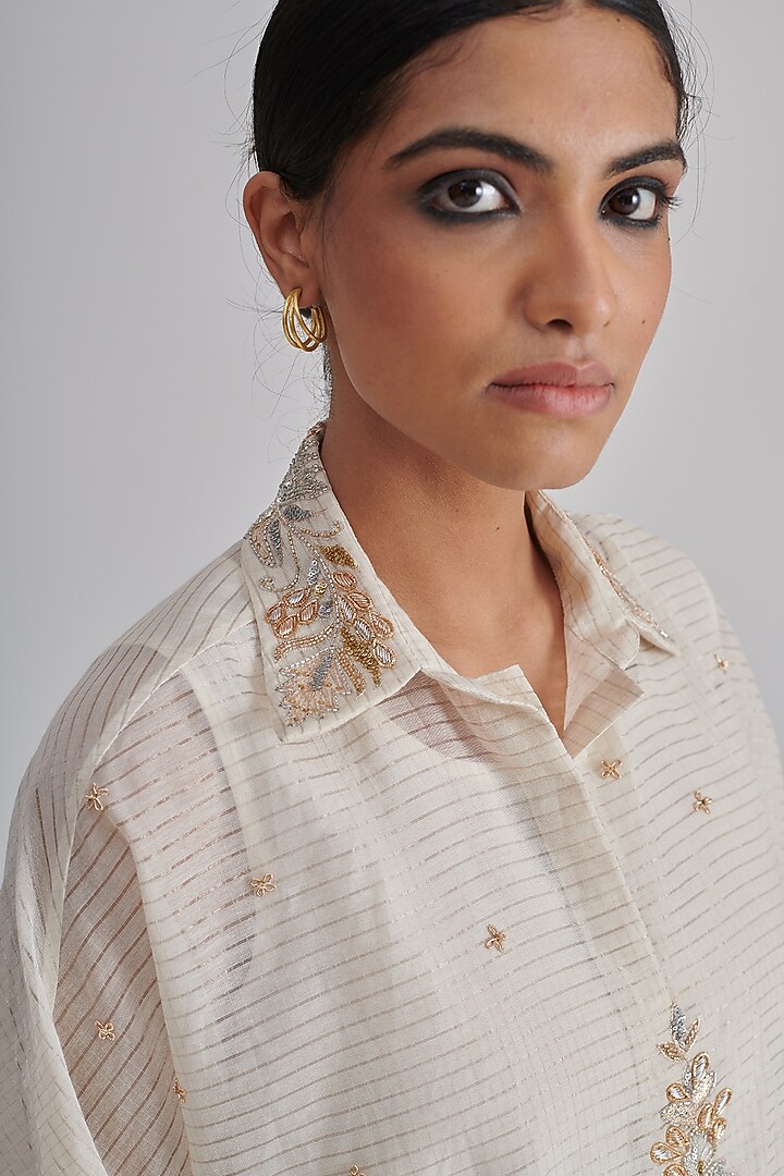 Ivory Silk Hand Embroidered Co-Ord Set by RASHIKA MITTAL at Pernia's Pop Up Shop