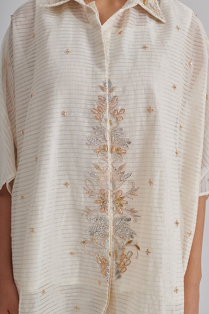 Ivory Silk Hand Embroidered Co-Ord Set by RASHIKA MITTAL at Pernia's Pop Up Shop