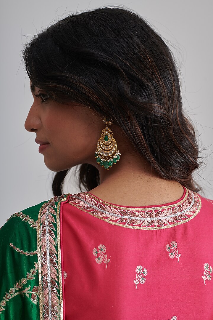 Green Brocade Silk Hand Embroidered Wedding Saree Set by RASHIKA MITTAL at Pernia's Pop Up Shop