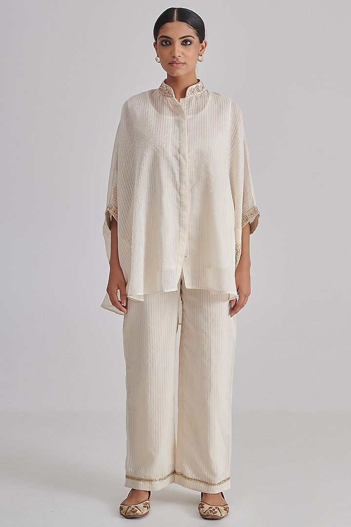 Ivory Silk Cotton Hand Embroidered Co-Ord Set by RASHIKA MITTAL at Pernia's Pop Up Shop