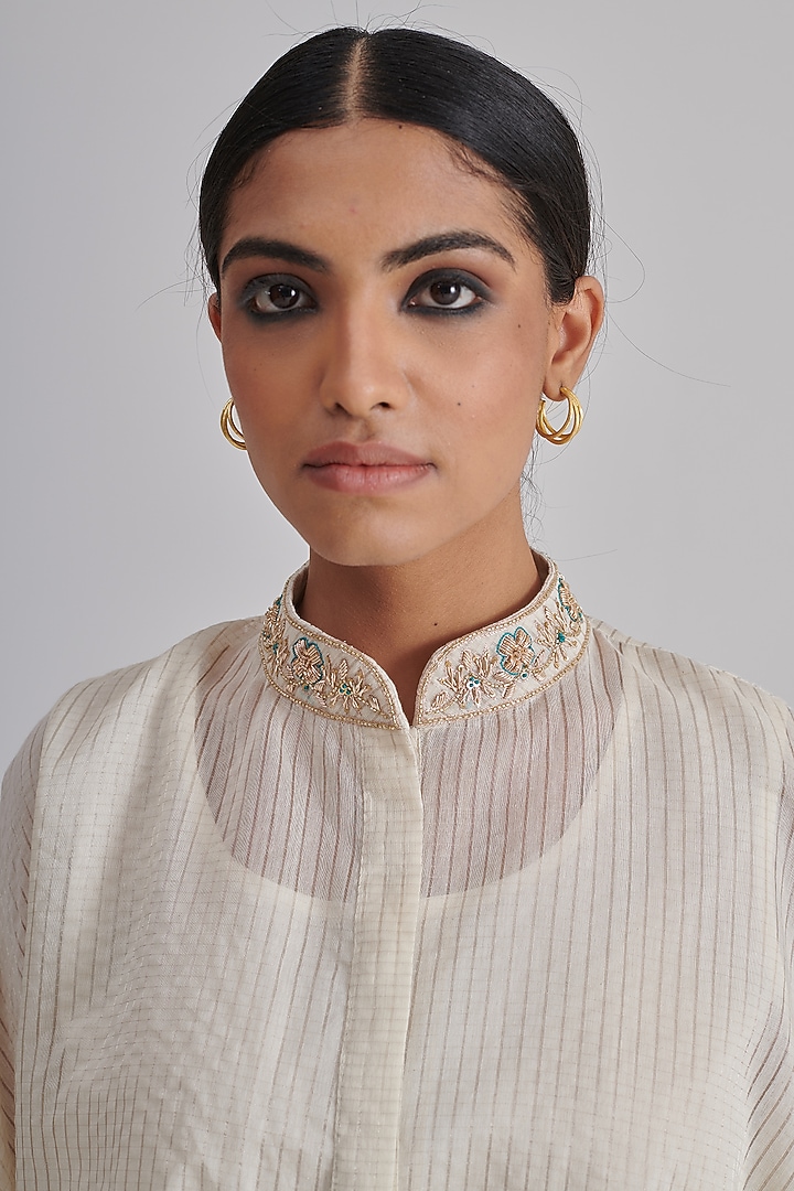 Ivory Silk Cotton Hand Embroidered Co-Ord Set by RASHIKA MITTAL at Pernia's Pop Up Shop
