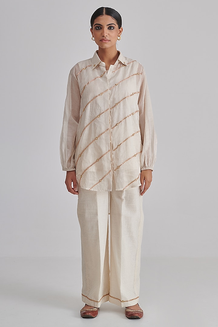 Ivory Silk Cotton Hand Embroidered Co-Ord Set by RASHIKA MITTAL at Pernia's Pop Up Shop
