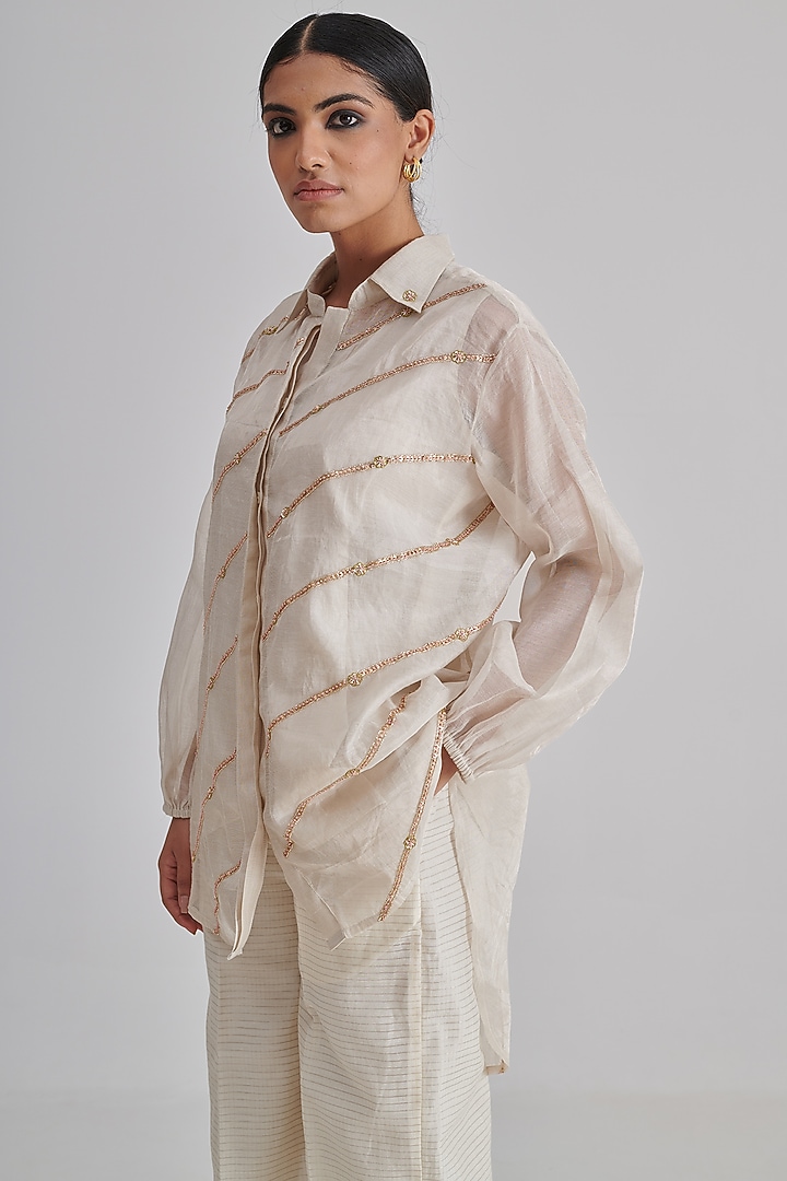 Ivory Silk Cotton Hand Embroidered Co-Ord Set by RASHIKA MITTAL at Pernia's Pop Up Shop