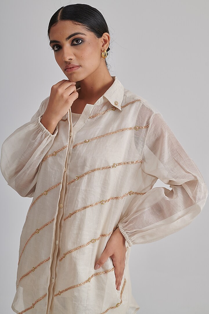 Ivory Silk Cotton Hand Embroidered Co-Ord Set by RASHIKA MITTAL at Pernia's Pop Up Shop