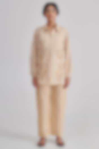 Beige Brocade Silk Hand Embroidered Co-Ord Set by RASHIKA MITTAL at Pernia's Pop Up Shop