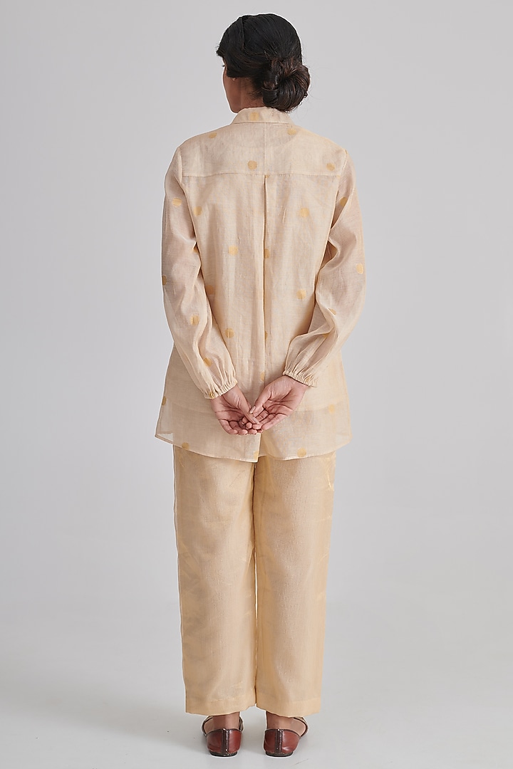 Beige Brocade Silk Hand Embroidered Co-Ord Set by RASHIKA MITTAL at Pernia's Pop Up Shop