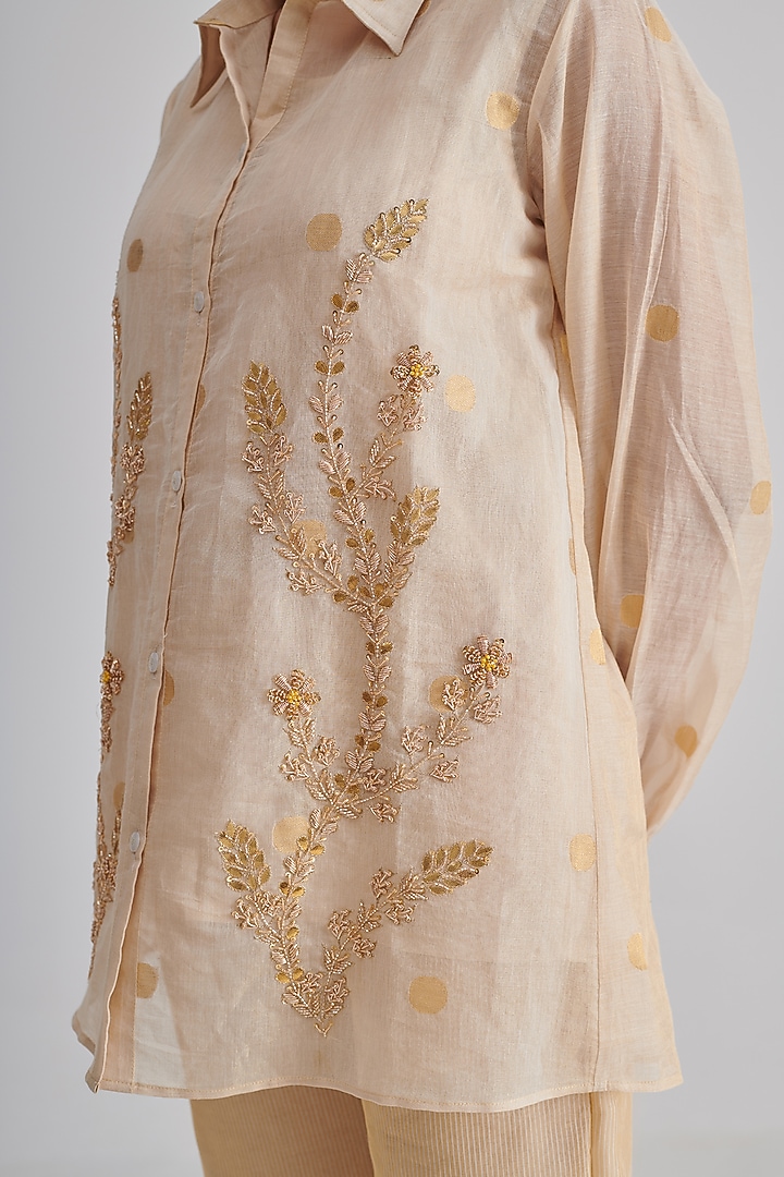 Beige Brocade Silk Hand Embroidered Co-Ord Set by RASHIKA MITTAL at Pernia's Pop Up Shop