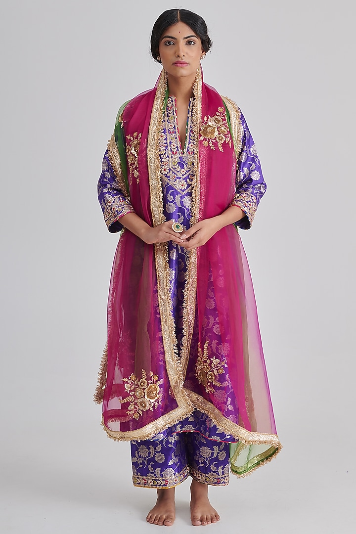 Multi-Colored Organza Hand Embroidered Dupatta by RASHIKA MITTAL at Pernia's Pop Up Shop