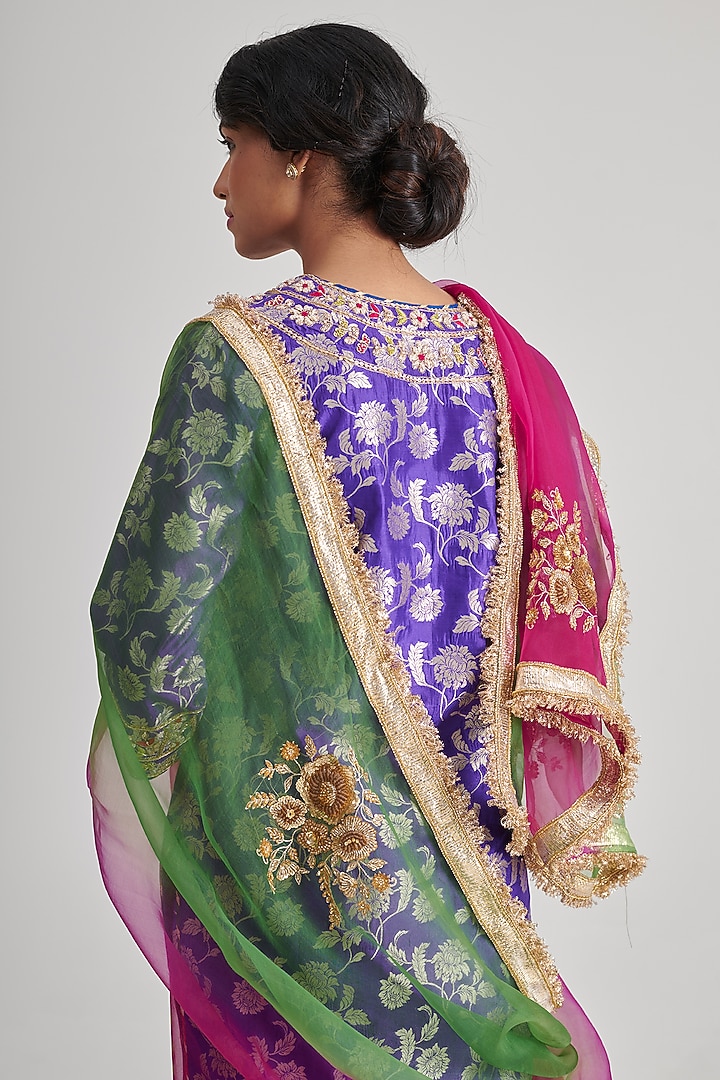 Multi-Colored Organza Hand Embroidered Dupatta by RASHIKA MITTAL at Pernia's Pop Up Shop