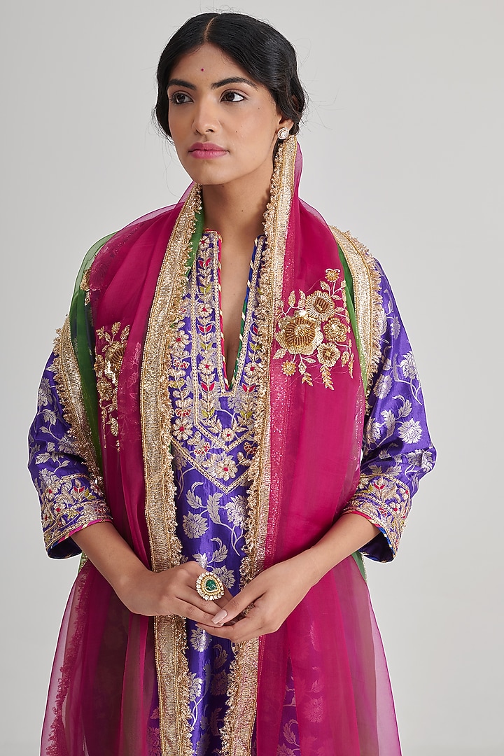 Multi-Colored Organza Hand Embroidered Dupatta by RASHIKA MITTAL at Pernia's Pop Up Shop