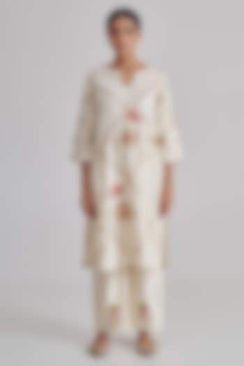 Ivory Silk Hand Embroidered Kurta Set by RASHIKA MITTAL at Pernia's Pop Up Shop