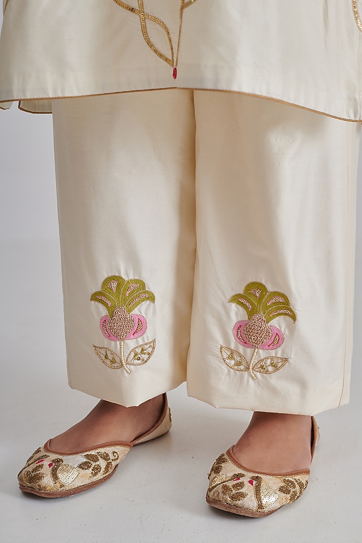 Ivory Silk Hand Embroidered Kurta Set by RASHIKA MITTAL at Pernia's Pop Up Shop