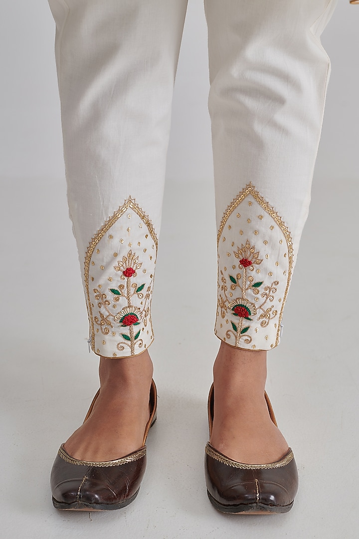 White Cotton Hand Embroidered Kurta Set by RASHIKA MITTAL at Pernia's Pop Up Shop