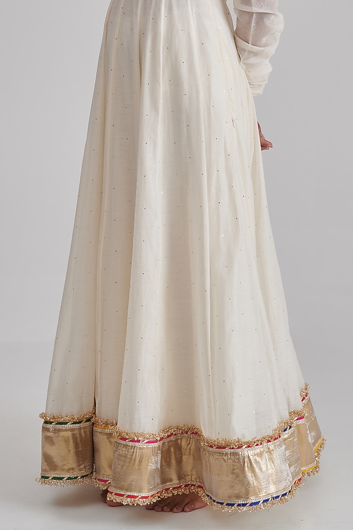 Ivory Chanderi Hand Embroidered Anarkali Set by RASHIKA MITTAL at Pernia's Pop Up Shop