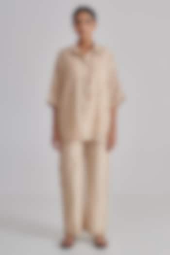 Beige Moonga Silk Hand Embroidered Co-Ord Set by RASHIKA MITTAL at Pernia's Pop Up Shop