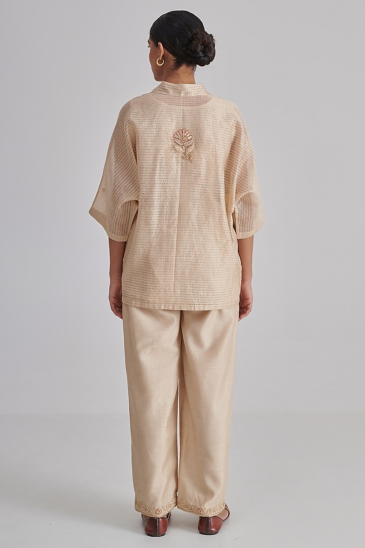 Beige Moonga Silk Hand Embroidered Co-Ord Set by RASHIKA MITTAL at Pernia's Pop Up Shop