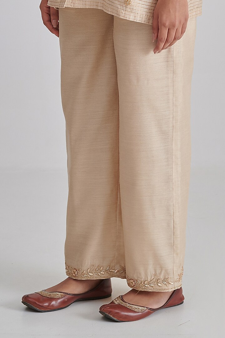 Beige Moonga Silk Hand Embroidered Co-Ord Set by RASHIKA MITTAL at Pernia's Pop Up Shop