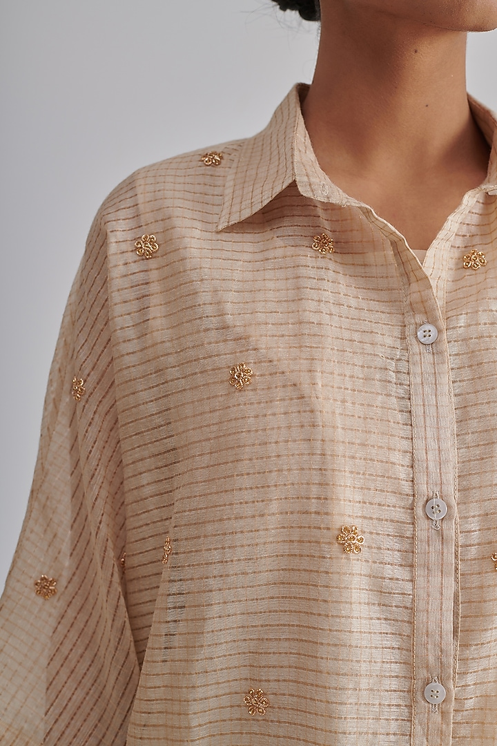 Beige Moonga Silk Hand Embroidered Co-Ord Set by RASHIKA MITTAL at Pernia's Pop Up Shop